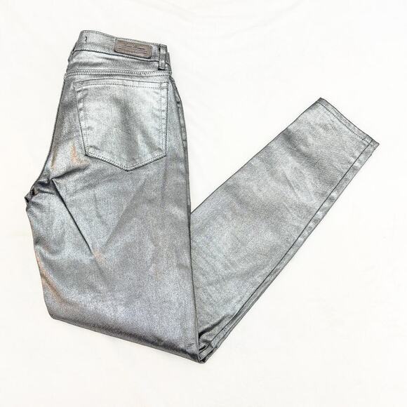 Zara Coated Denim Skinny Metallic Jeans Zip Fly Form Fitting Size 4/6 - Picture 7 of 7